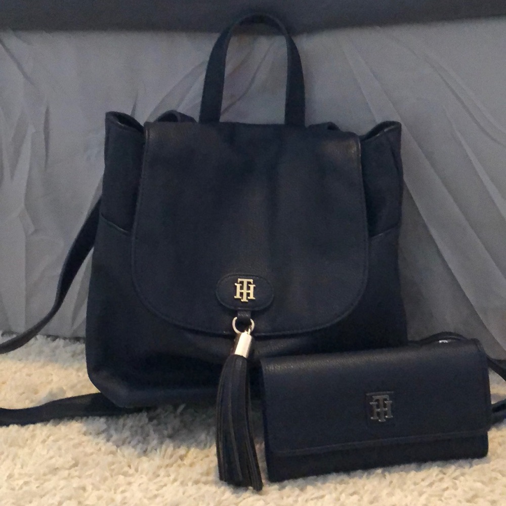 Tommy Hilfiger Navy Backpack and matching wallet